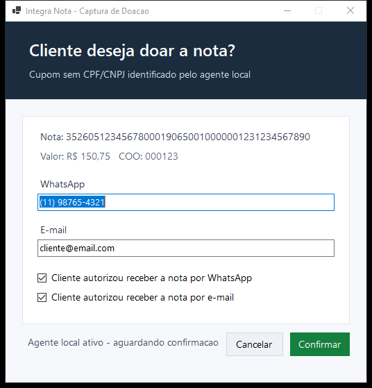Tela de captura de doação no PDV